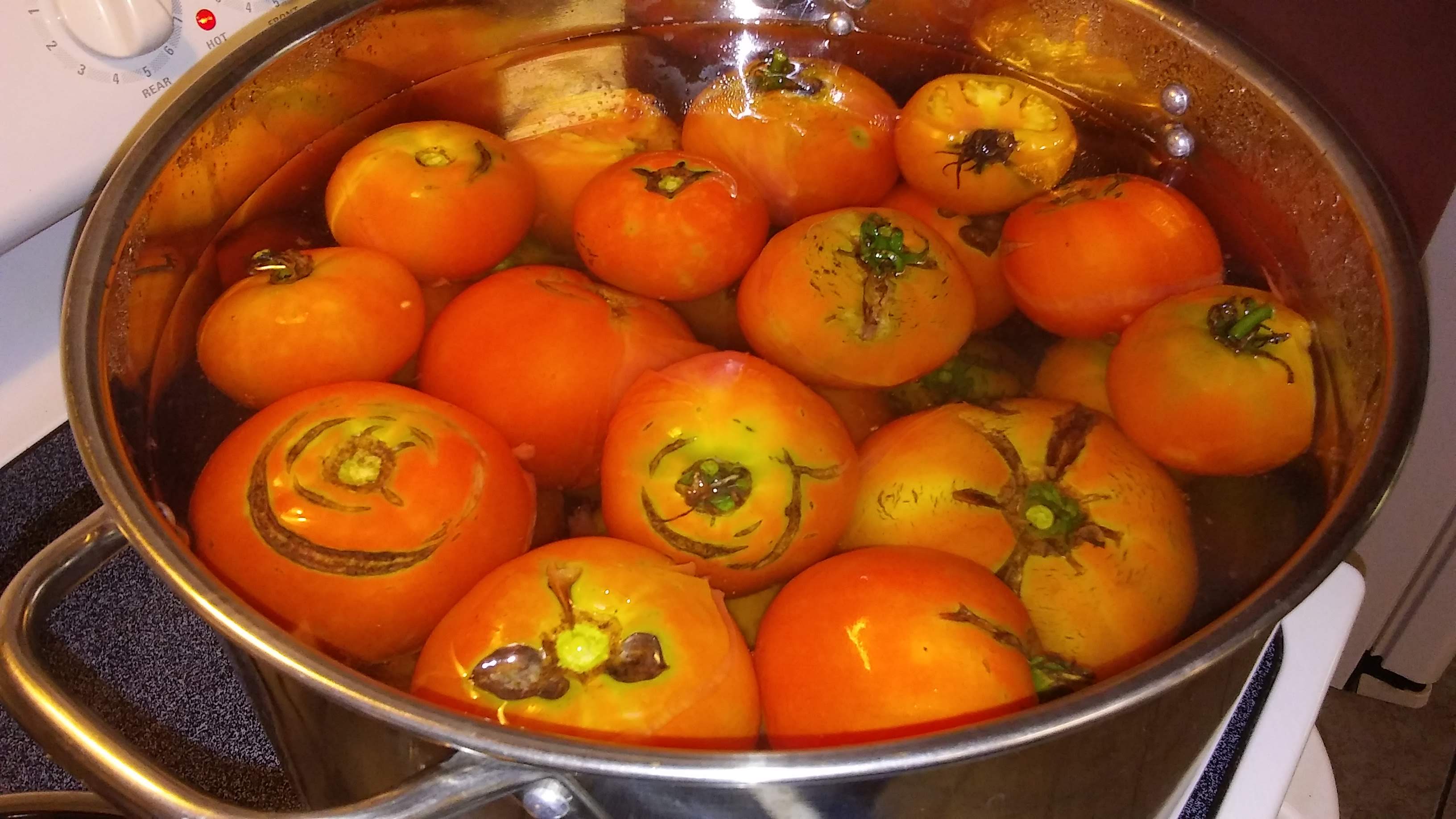 Drop Tomatoes into boiling water