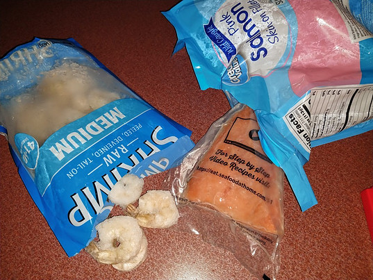 Ingredients for making Oven Baked Salmon Foil Packs with Shrimp