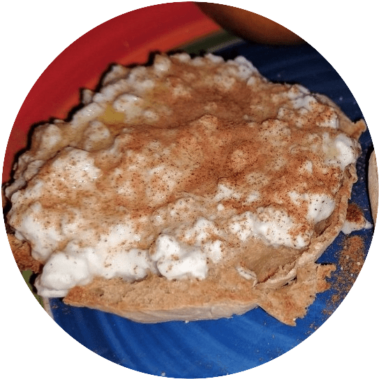 Whole-grain English Muffin with cottage cheese, honey, & cinnamon